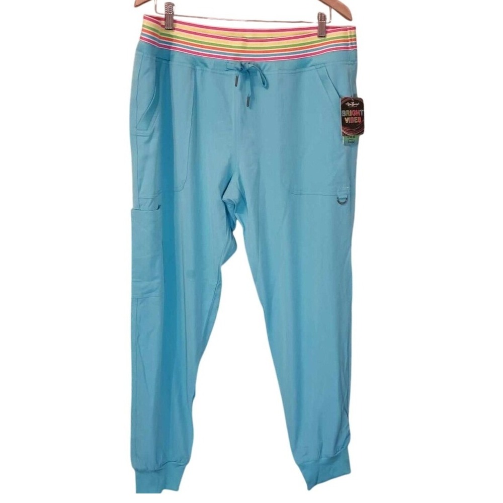 Ava Therese Scrub Nursing‎ Jogger Pant L Bright Rainbow Waistband Activewear NEW